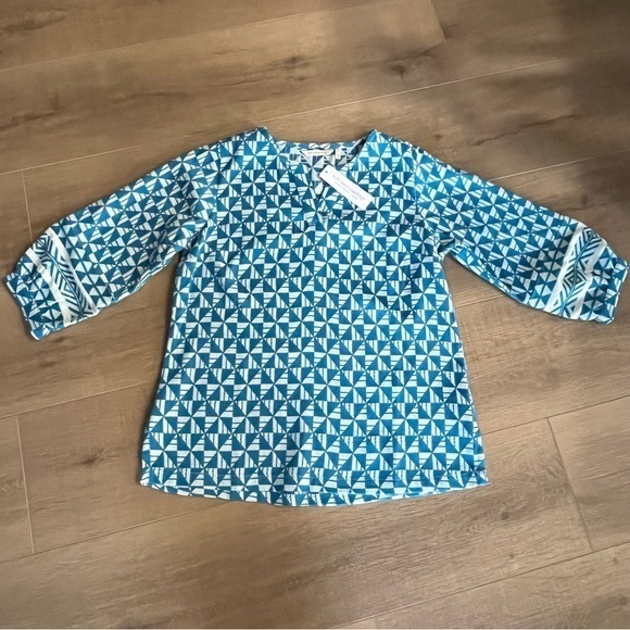 Soft Surroundings Narah Top Women M Geometric Print 3/4 Sleeve Blouse‎ Blue NWT - Picture 10 of 12